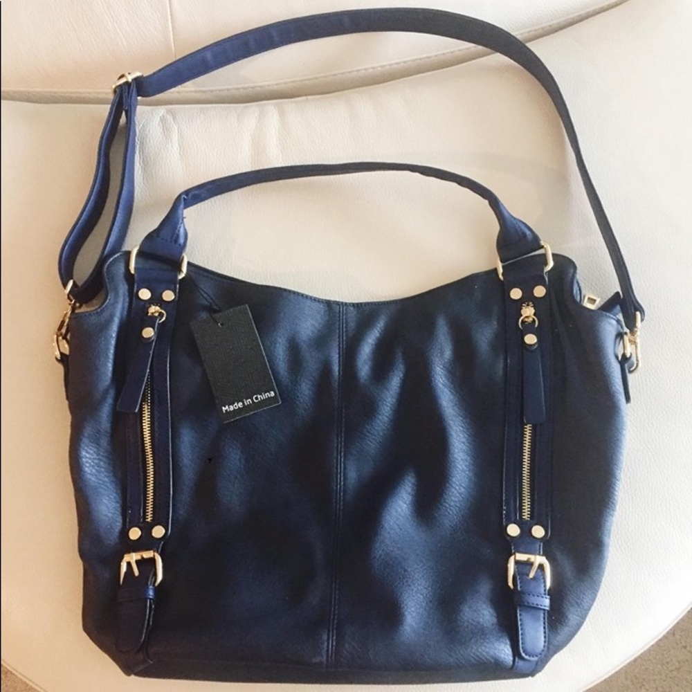 Navy Blue Gold Accent Oversized Large Purse Bag